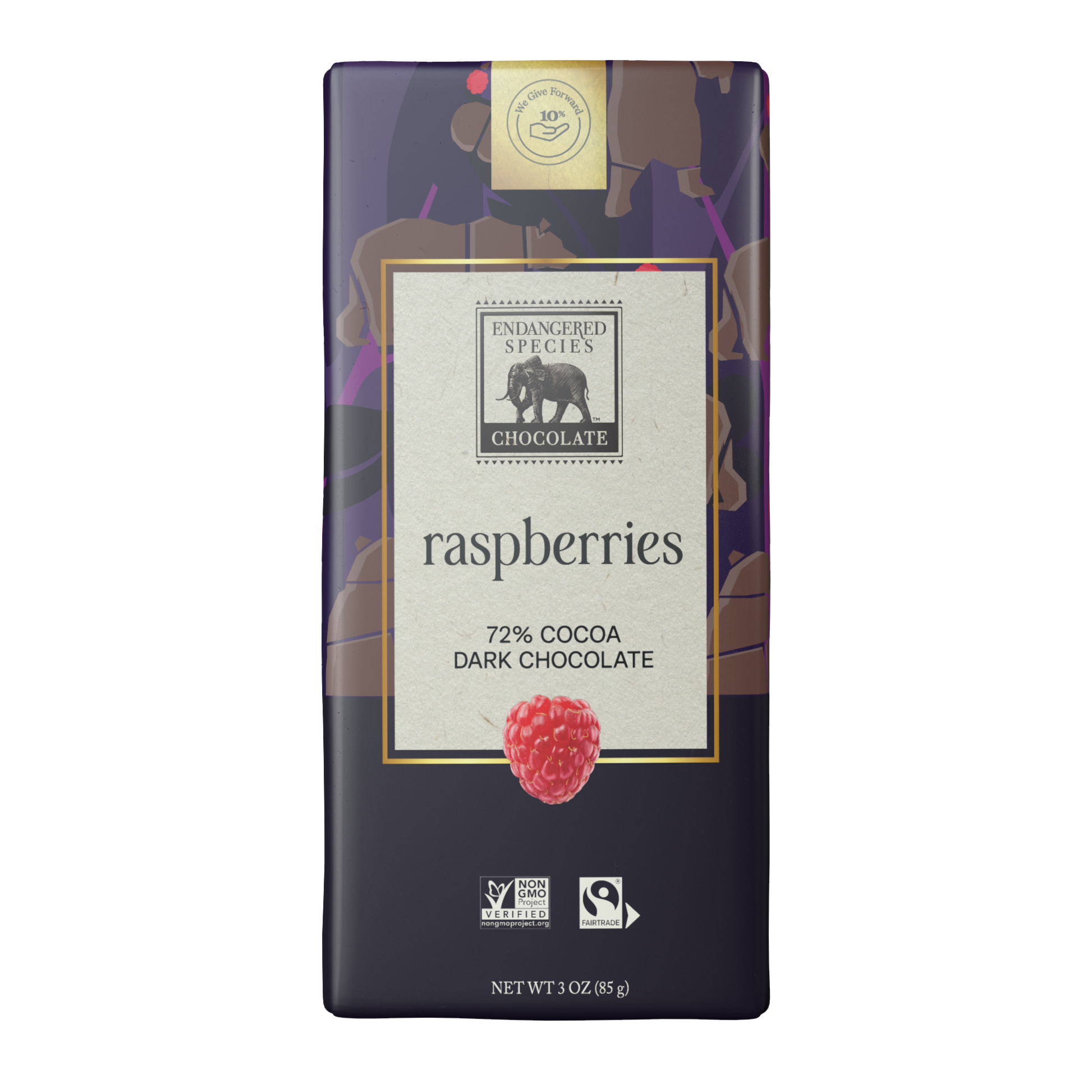 raspberries + 72% dark chocolate β Endangered Species Chocolate