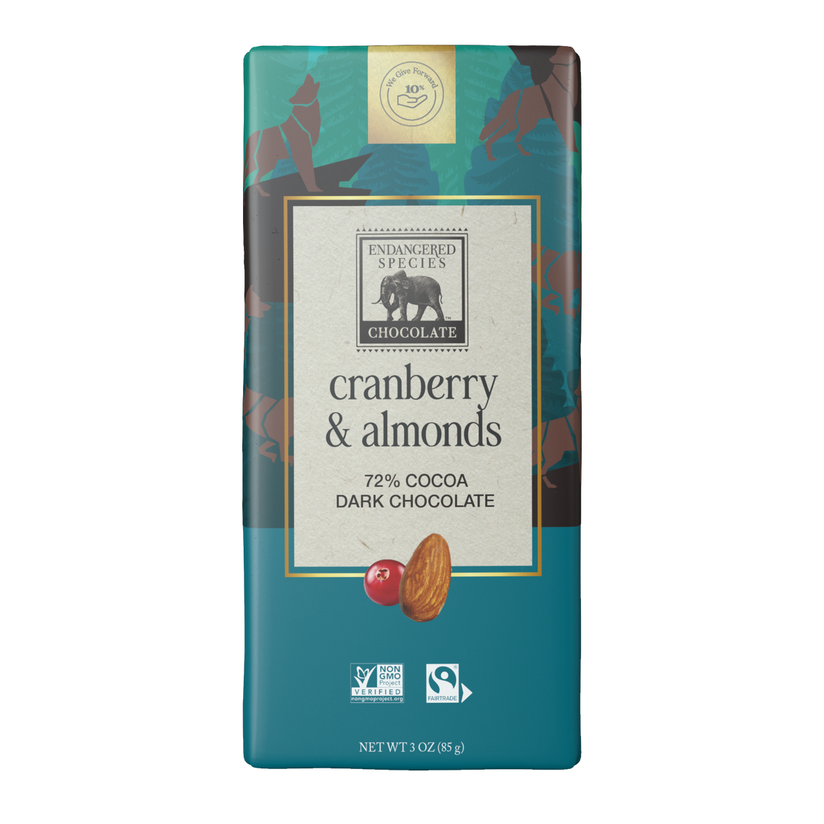 Endangered Species 72% COCOA CRANBERRIES ALMONDS + DARK CHOCOLATE